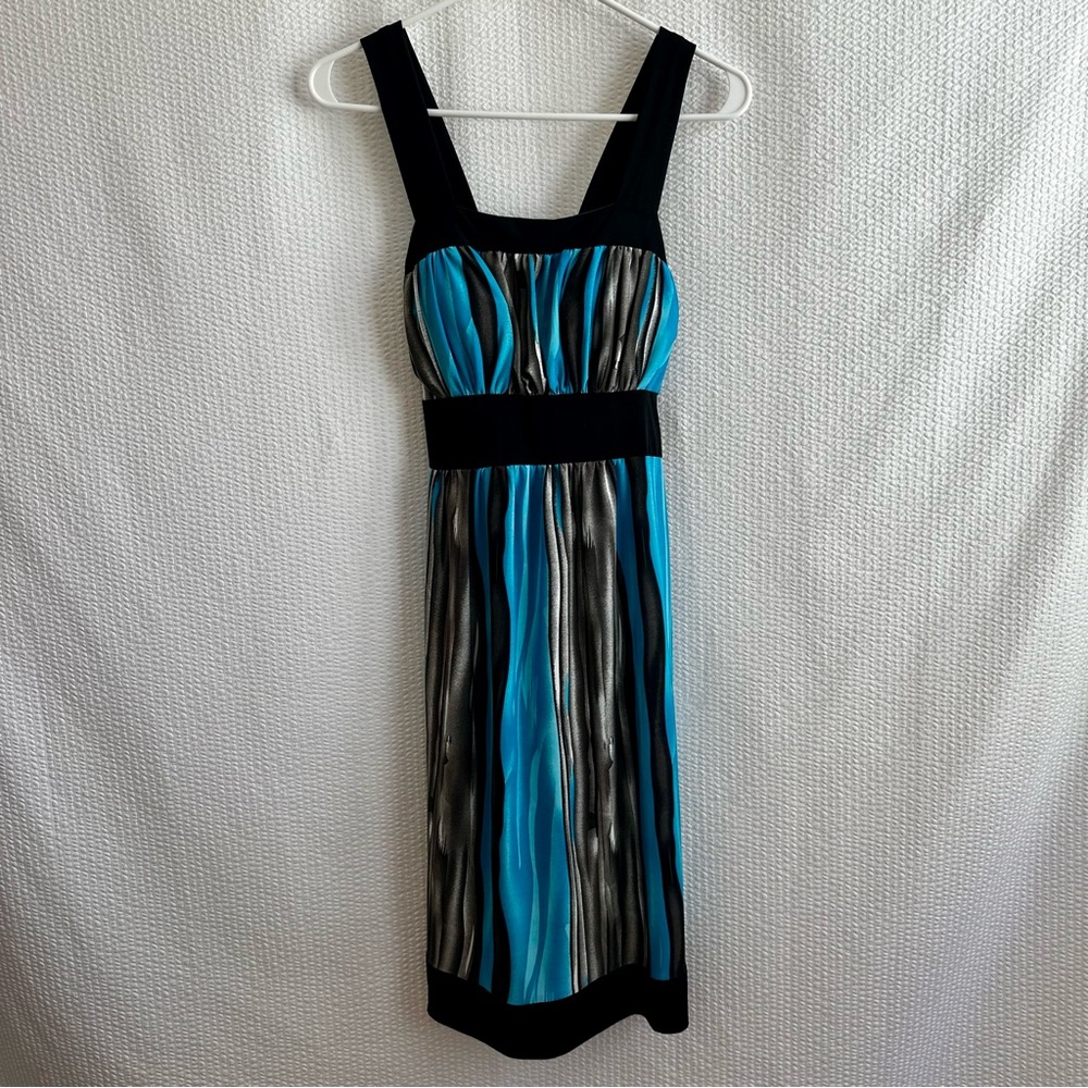 Jon & Anna Blue Black Stripe Empire Waist Midi Dress Sleeveless Large NWOT
